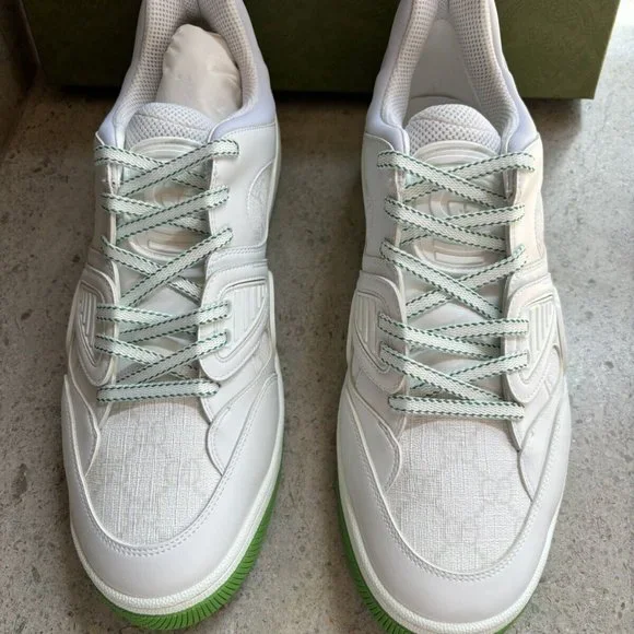 Gucci White and Green basketball Sneakers GUCCI Basket Low Top GG Demetra Vegan Leather Basketball  main image 3